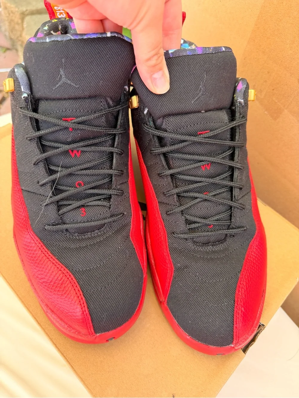 Air Jordan 12 Retro Low SE Super Bowl LV Black Varsity Red Gold Size 10.5
